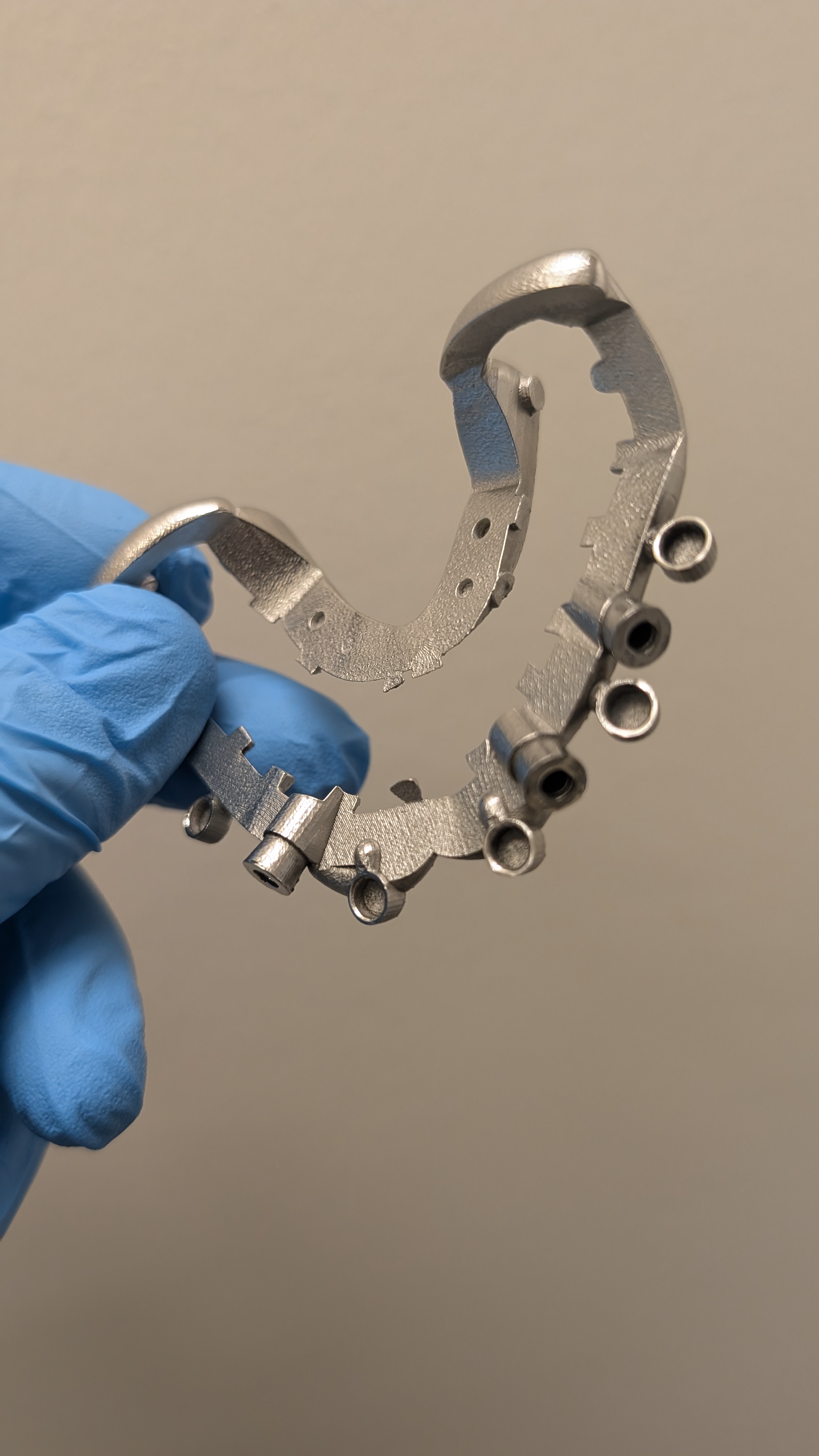 Polished framework fitted on lower dental model