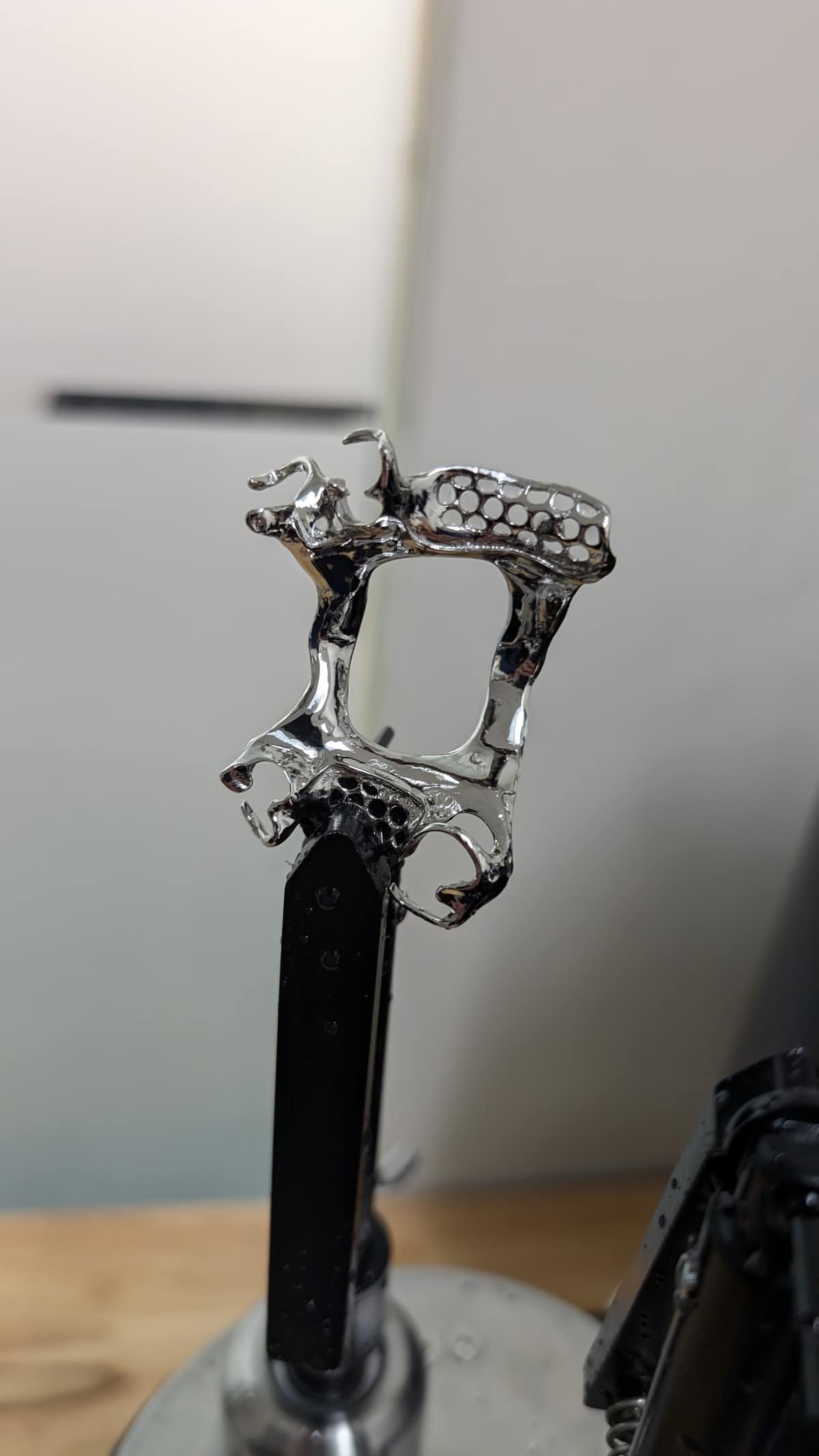 Co-Cr partial denture frameworks in the finishing area after printing